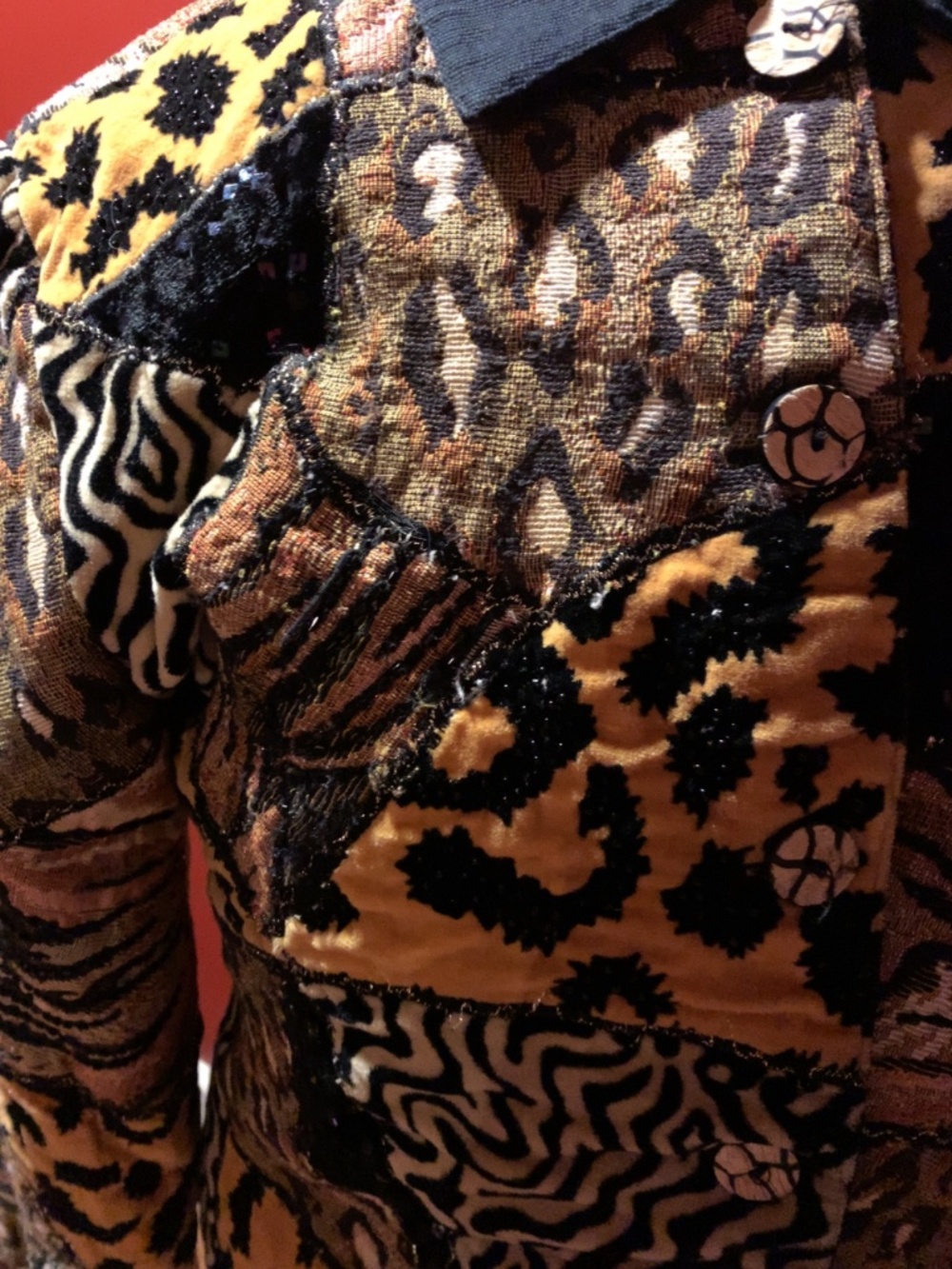 Vintage Animal Print Patchwork Jacket with Sequins - Picture 3 of 4